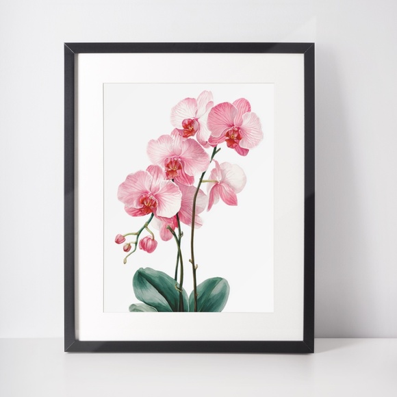 Watercolor Pink Orchids Wall Art Print Unframed - Elegant Floral Serenity - Picture 3 of 7